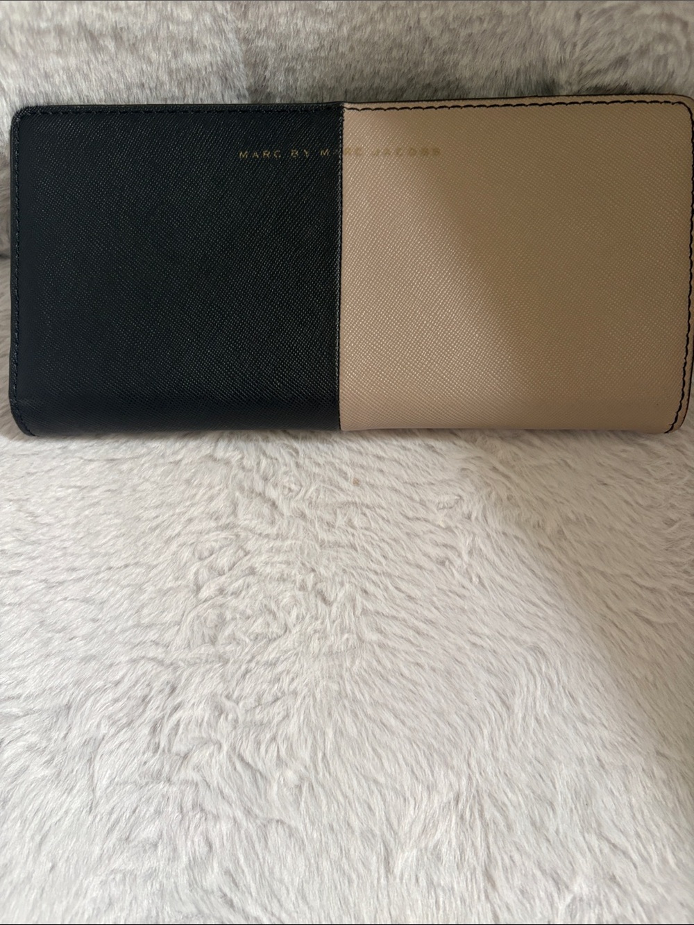 Marc by Marc Jacobs Two-Tone Black & Taupe Continental Wallet with checkered int